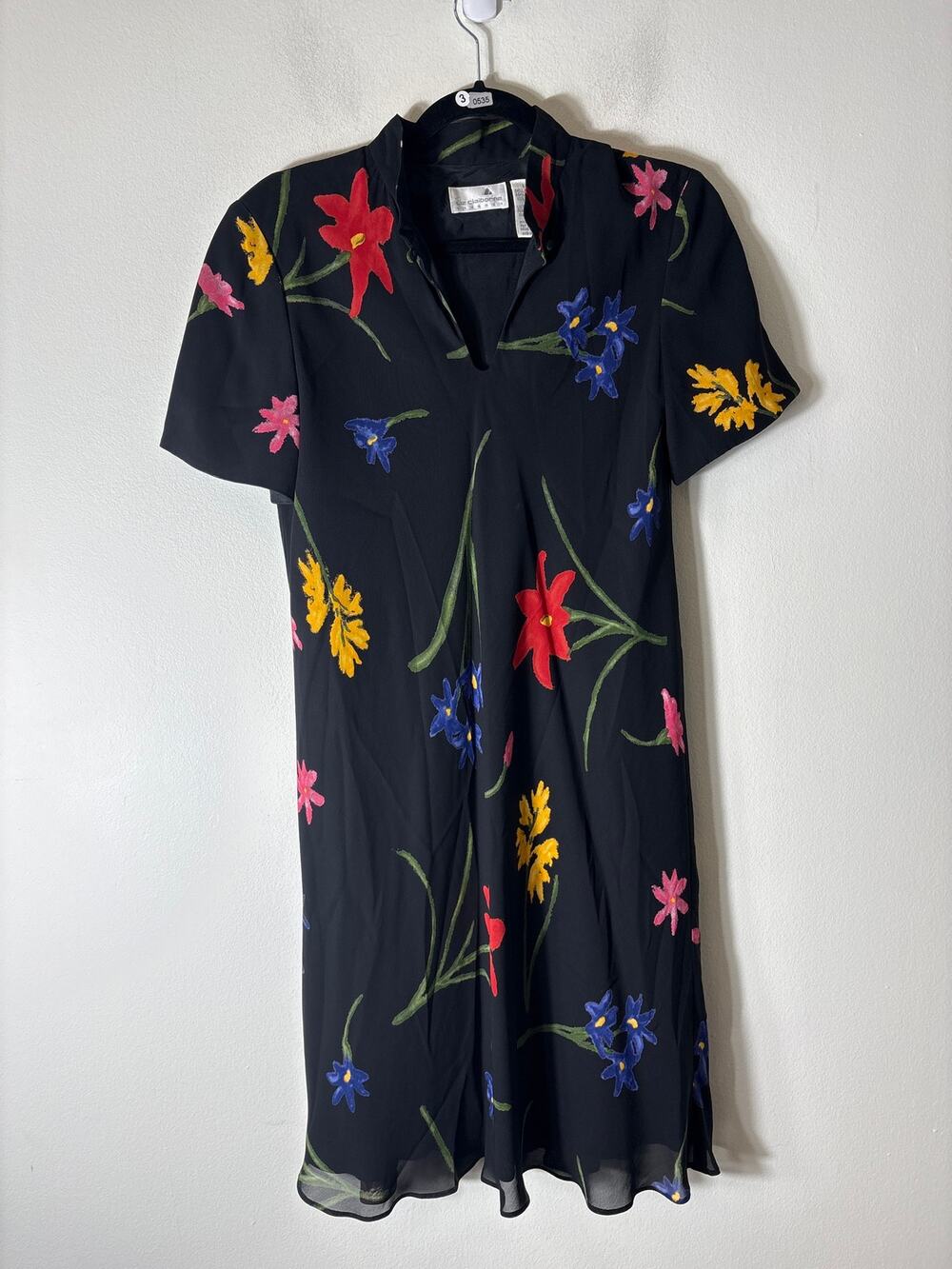 Liz Clairborne Black Floral Short Sleeve Midi Dress Sz 6